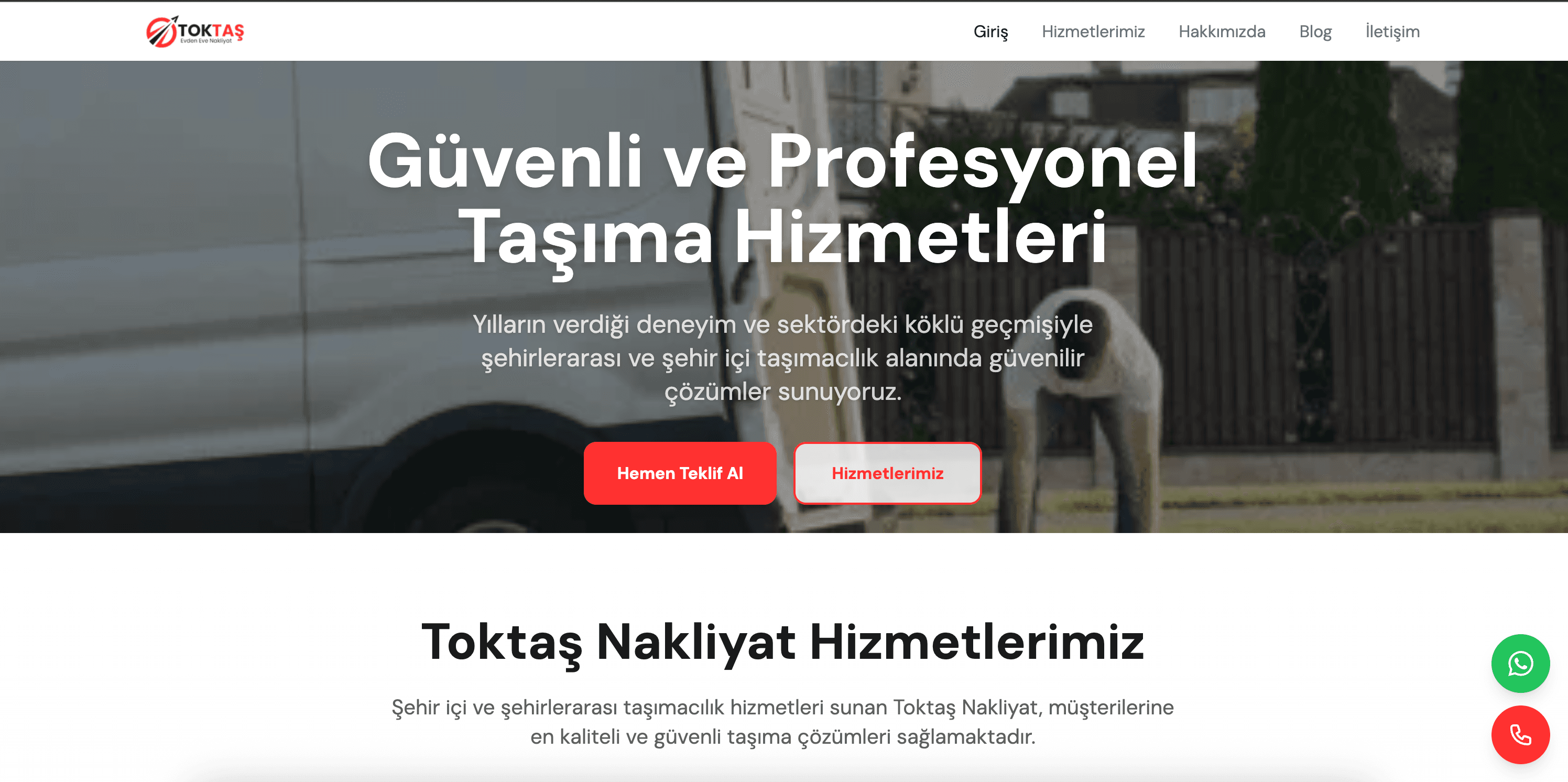 Toktaş Nakliyat web sitesi önizlemesi